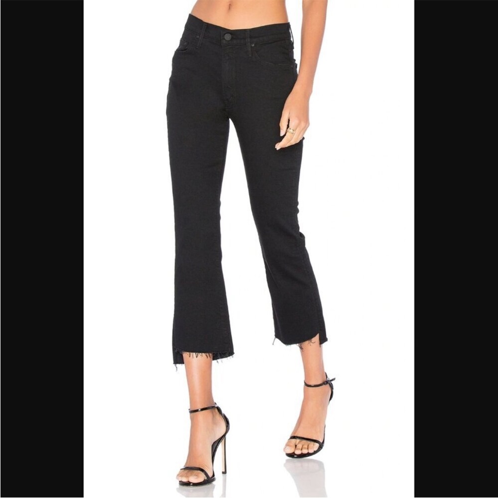 MOTHER the insider crop step fray not guilty black jeans with raw cut hem 28